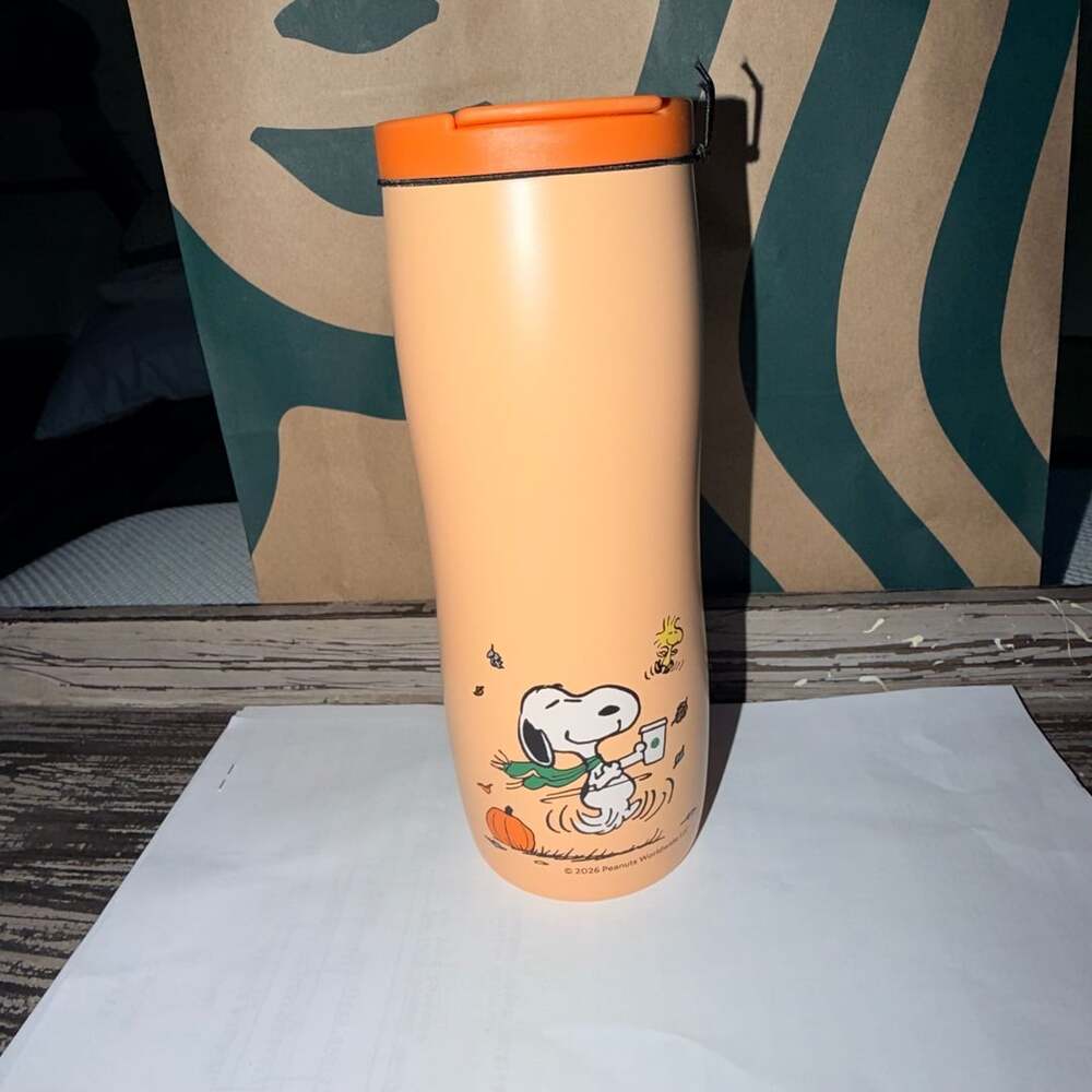 Starbucks Peanuts Snoopy Pumpkin Flowline Stainless Steel Tumbler 16 Oz Authenti